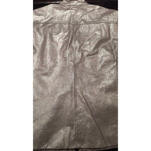 CHICO'S LEATHER MOTO JACKET Size 2 - 12  Silver Cracked FINISH Zippers| 250971 - Picture 5 of 8